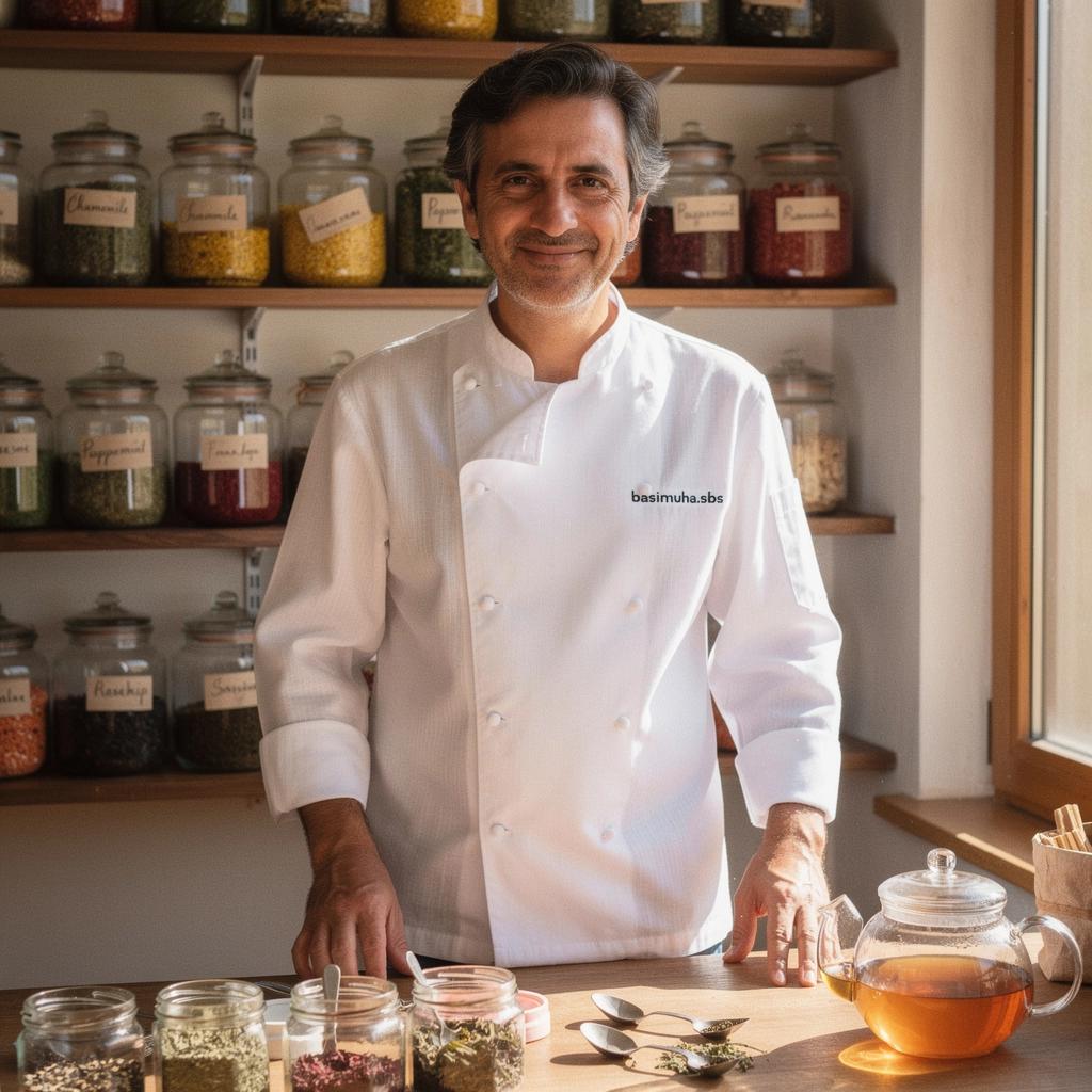 Una tazza di tè alle erbe fumante con foglie fresche di menta sul tavolo di legno.