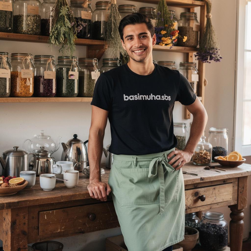 Una teiera elegante in ceramica con tè alle erbe versato in tazze decorate.